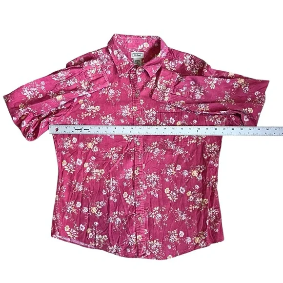 L.L. Bean Women’s Sz M Red Corduroy Floral Button Down Shirt Casual Cottagecore - Picture 10 of 12
